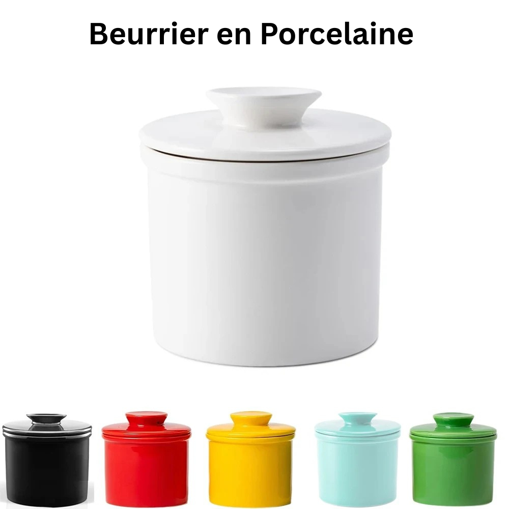 Beurrier à Eau en Porcelaine  
Garde le Beurre Mou et Frais sans Réfrigérateur