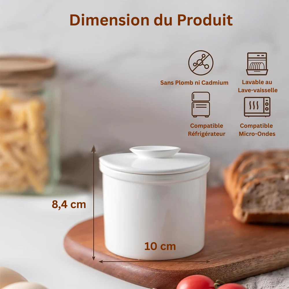 Beurrier à Eau en Porcelaine  
Garde le Beurre Mou et Frais sans Réfrigérateur