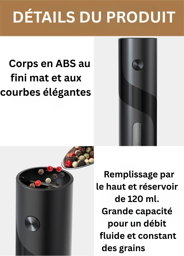 Duo de Moulins Électriques de Précision 
Rechargeables USB, Finesse Réglable & Éclairage LED