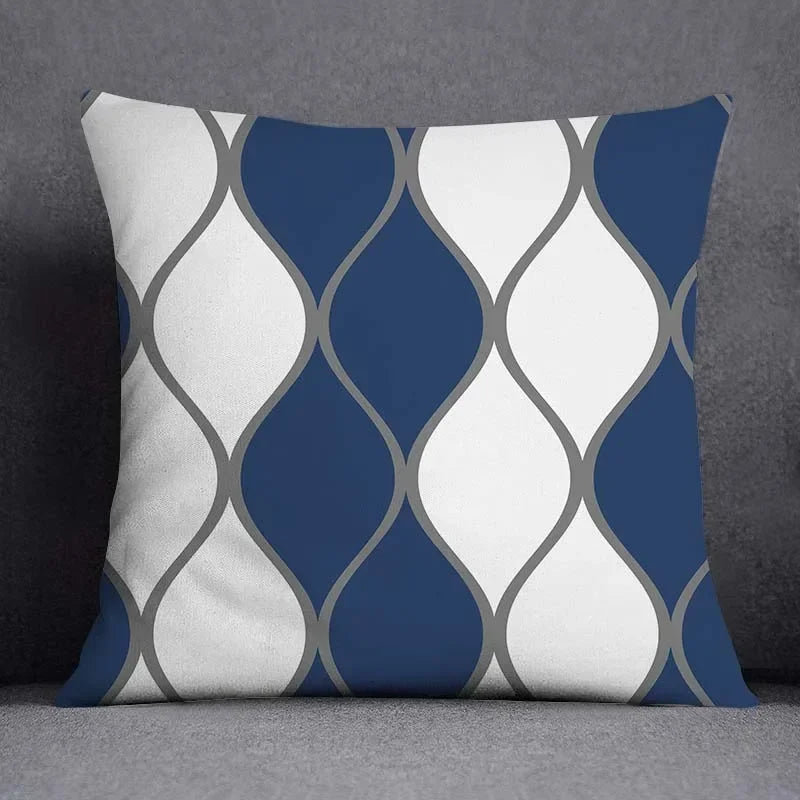 Housse de Coussin Géométrique Bleu et Gris
Taie Décorative Polyester pour Canapé et Salon 45*45 cm