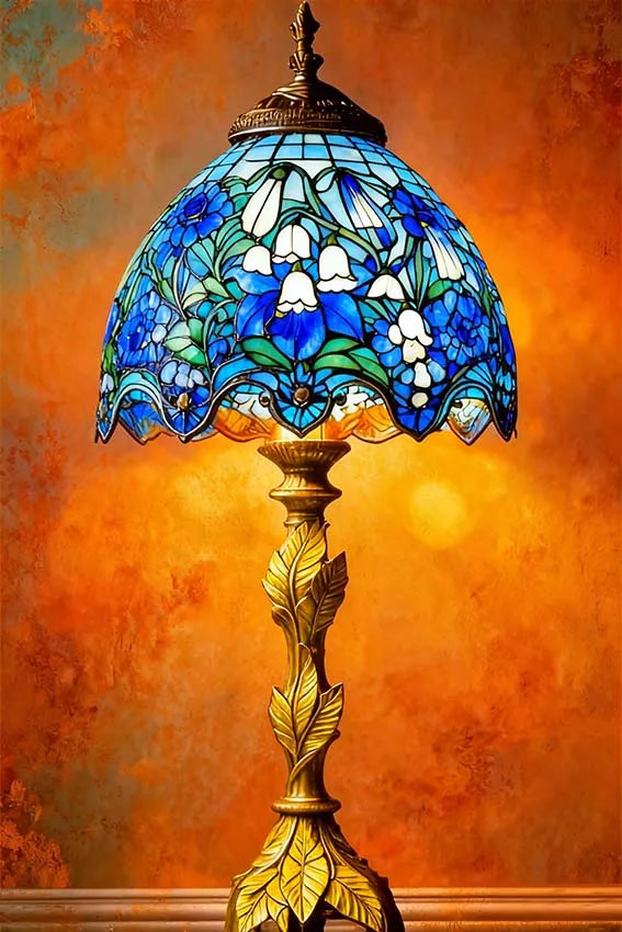 Lampe de Table Tiffany Style Vintage. 
Abat-Jour Vitrail Fleuri, Décoration Intérieure Chic