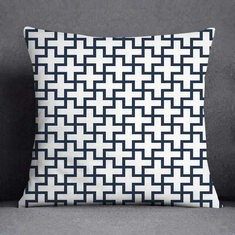 Housse de Coussin Géométrique Bleu et Gris
Taie Décorative Polyester pour Canapé et Salon 45*45 cm