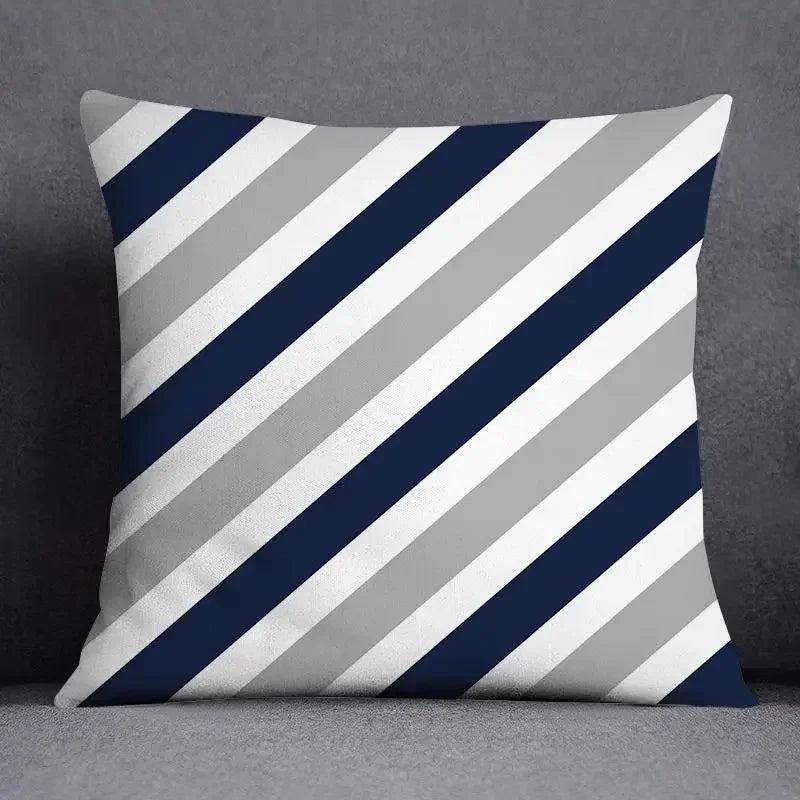 Housse de Coussin Géométrique Bleu et Gris
Taie Décorative Polyester pour Canapé et Salon 45*45 cm