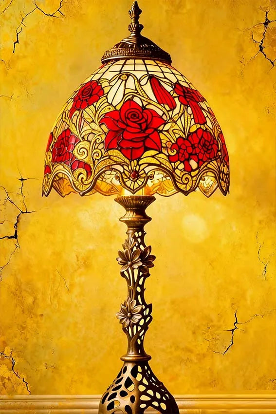 Lampe de Table Tiffany Style Vintage. 
Abat-Jour Vitrail Fleuri, Décoration Intérieure Chic