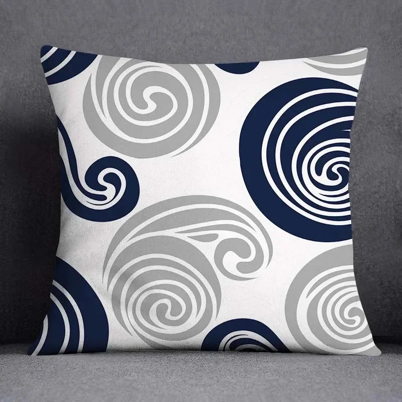 Housse de Coussin Géométrique Bleu et Gris
Taie Décorative Polyester pour Canapé et Salon 45*45 cm