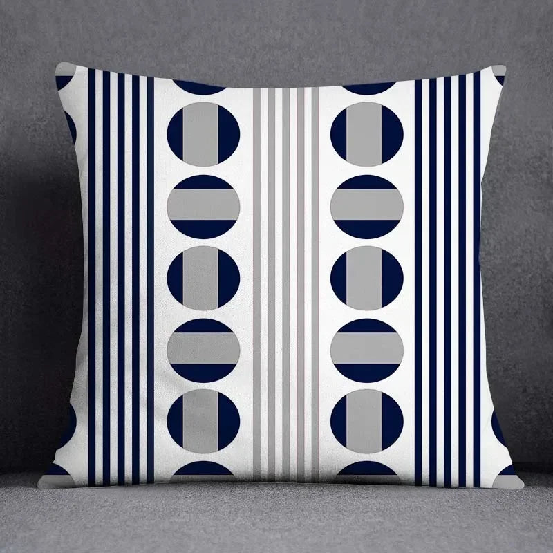 Housse de Coussin Géométrique Bleu et Gris
Taie Décorative Polyester pour Canapé et Salon 45*45 cm