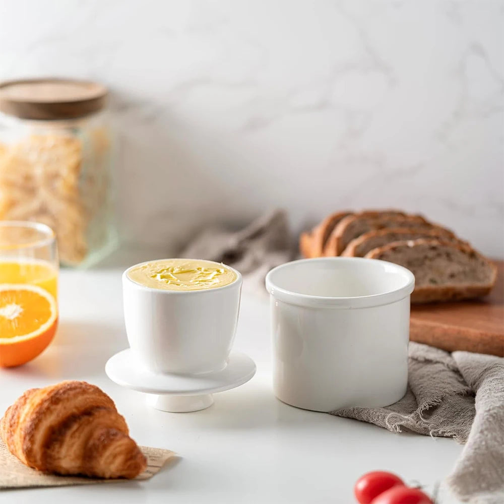 Beurrier à Eau en Porcelaine  
Garde le Beurre Mou et Frais sans Réfrigérateur