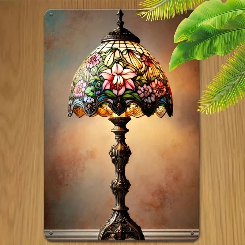 Lampe de Table Tiffany Style Vintage. 
Abat-Jour Vitrail Fleuri, Décoration Intérieure Chic