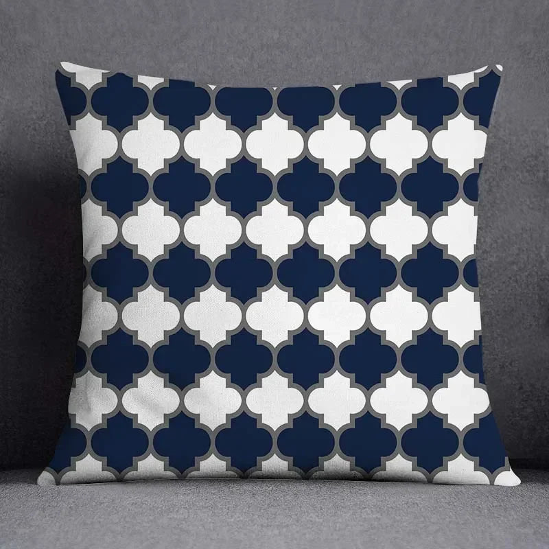 Housse de Coussin Géométrique Bleu et Gris
Taie Décorative Polyester pour Canapé et Salon 45*45 cm