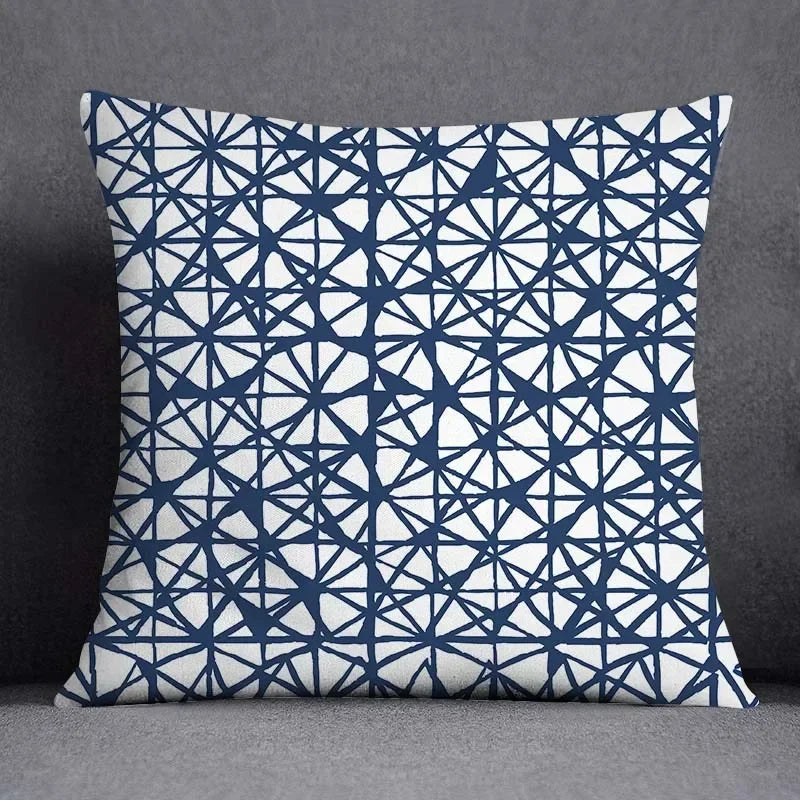 Housse de Coussin Géométrique Bleu et Gris
Taie Décorative Polyester pour Canapé et Salon 45*45 cm