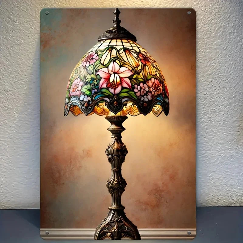 Lampe de Table Tiffany Style Vintage. 
Abat-Jour Vitrail Fleuri, Décoration Intérieure Chic