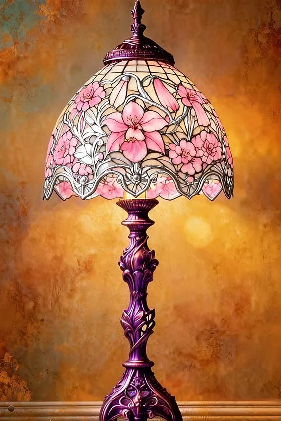 Lampe de Table Tiffany Style Vintage. 
Abat-Jour Vitrail Fleuri, Décoration Intérieure Chic