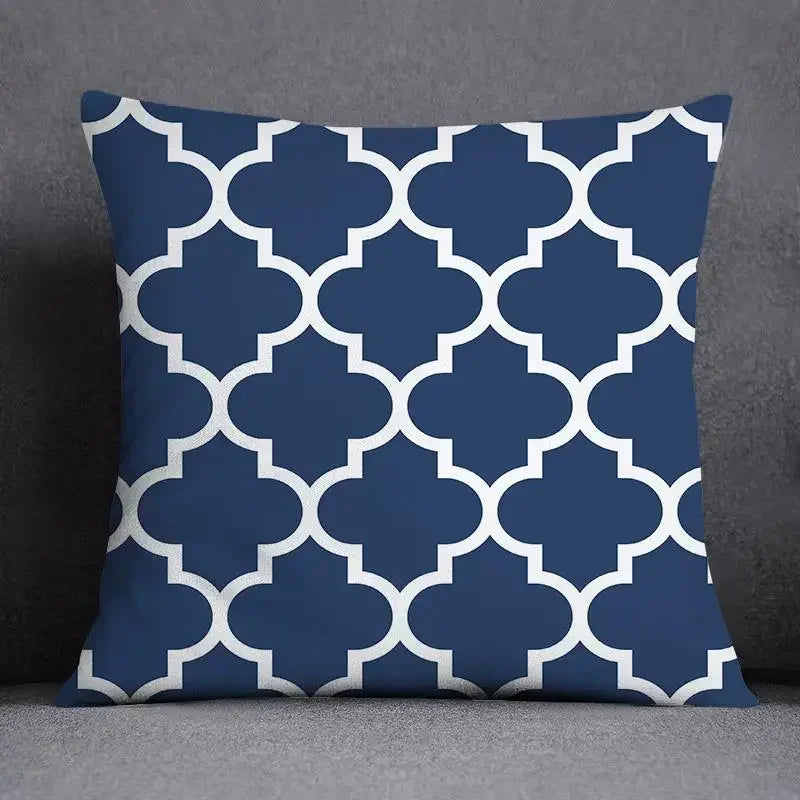 Housse de Coussin Géométrique Bleu et Gris
Taie Décorative Polyester pour Canapé et Salon 45*45 cm