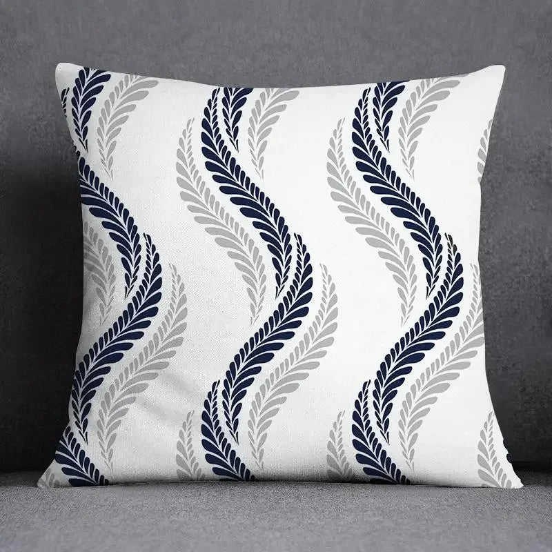 Housse de Coussin Géométrique Bleu et Gris
Taie Décorative Polyester pour Canapé et Salon 45*45 cm