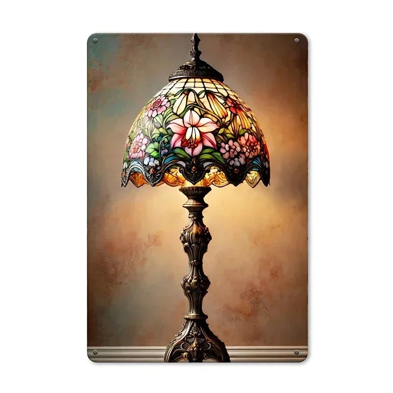 Lampe de Table Tiffany Style Vintage. 
Abat-Jour Vitrail Fleuri, Décoration Intérieure Chic