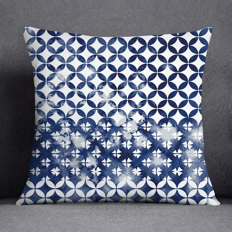 Housse de Coussin Géométrique Bleu et Gris
Taie Décorative Polyester pour Canapé et Salon 45*45 cm